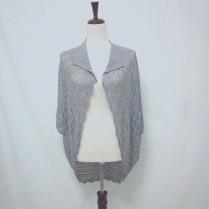 Gray Crochet Open Cardigan Hi Lo Scallop Coverup Fits S & M
